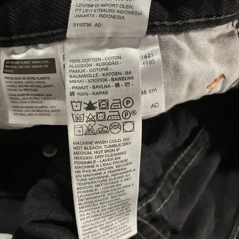 Levis 501 Jeans Original Fit Button Fly Straight‎ Leg Black Denim Mens 34x33
